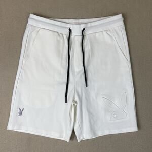 Playboy x SUB Short Mens L White Athletic Embroidered Logo Elastic Waist Regular